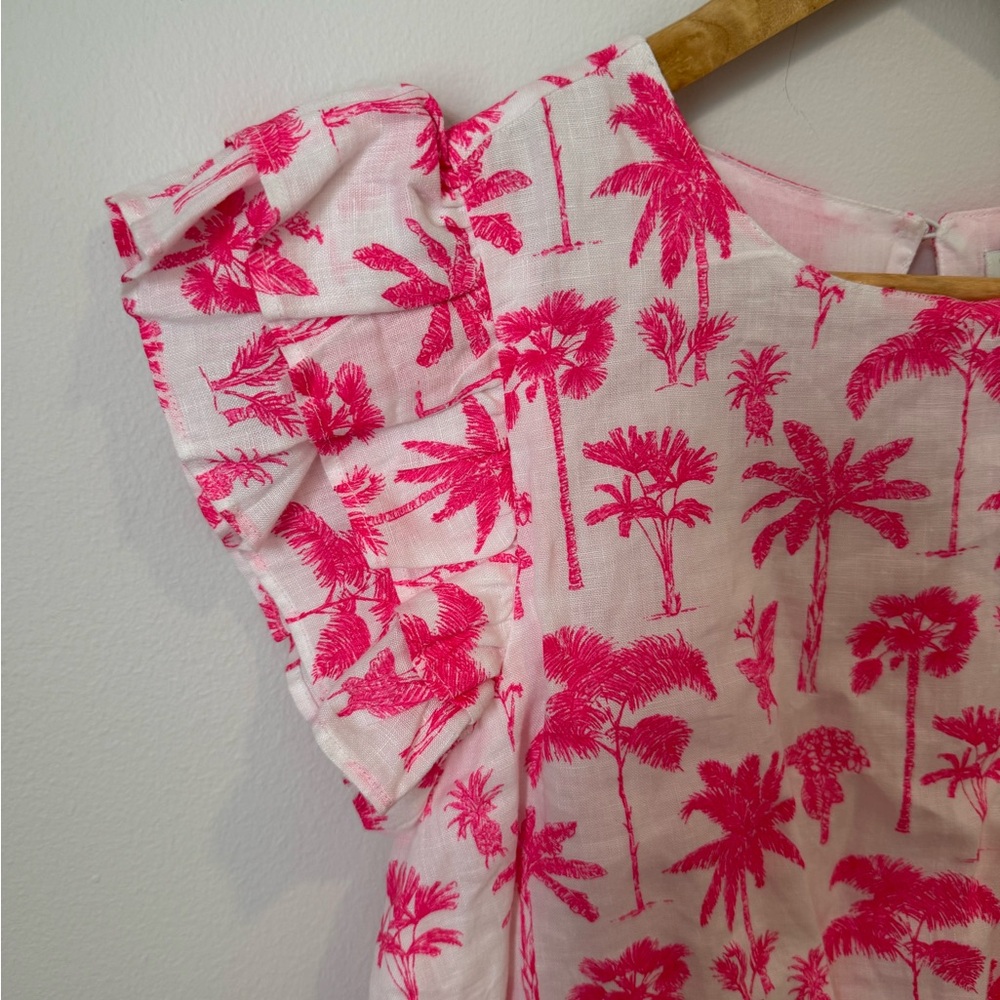 Vineyard Vines Linen Pink Palm Tree Ruffle Mini Dress XS vacation resort wear - Picture 7 of 15